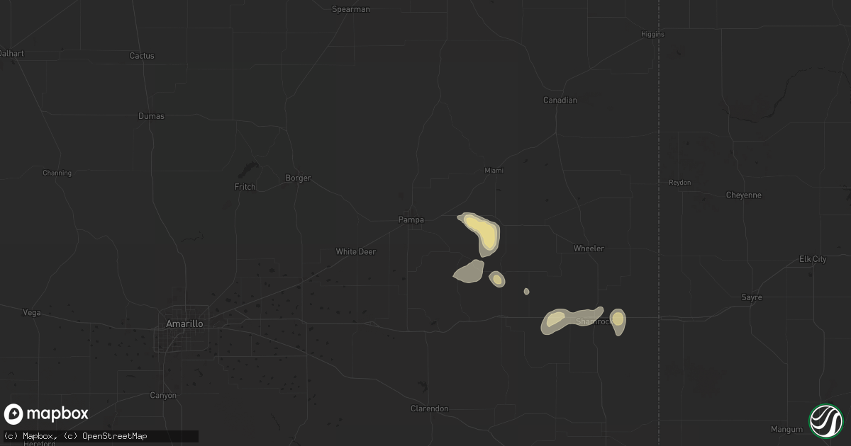 Hail map in Pampa, TX on June 2, 2024