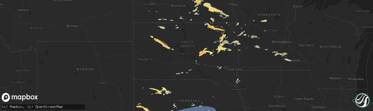 Hail map in South Dakota on June 2, 2024