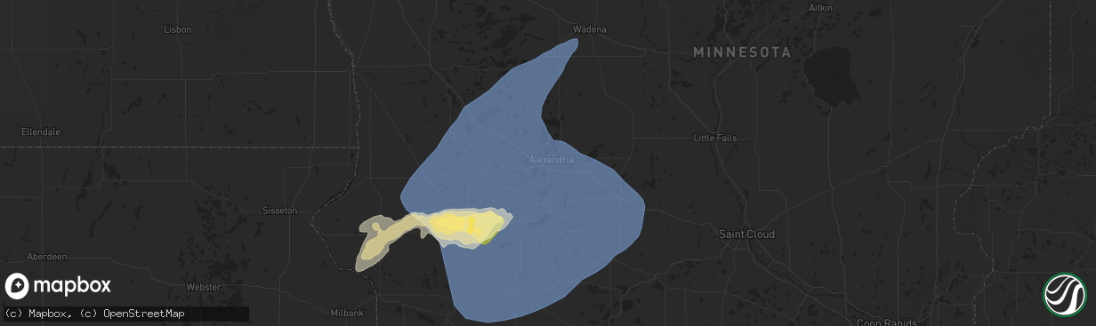 Hail map in Alexandria, MN on June 2, 2025
