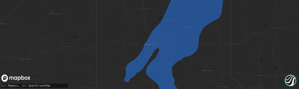 Hail map in Amarillo, TX on June 2, 2025
