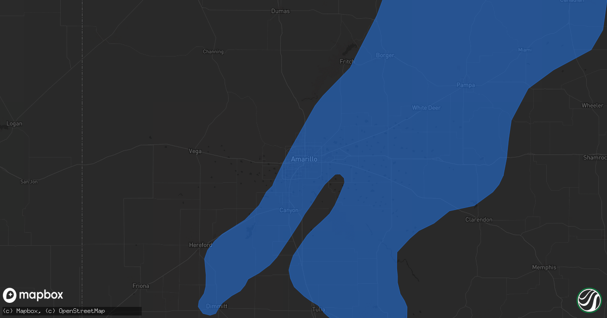 Hail map in Amarillo, TX on June 2, 2025