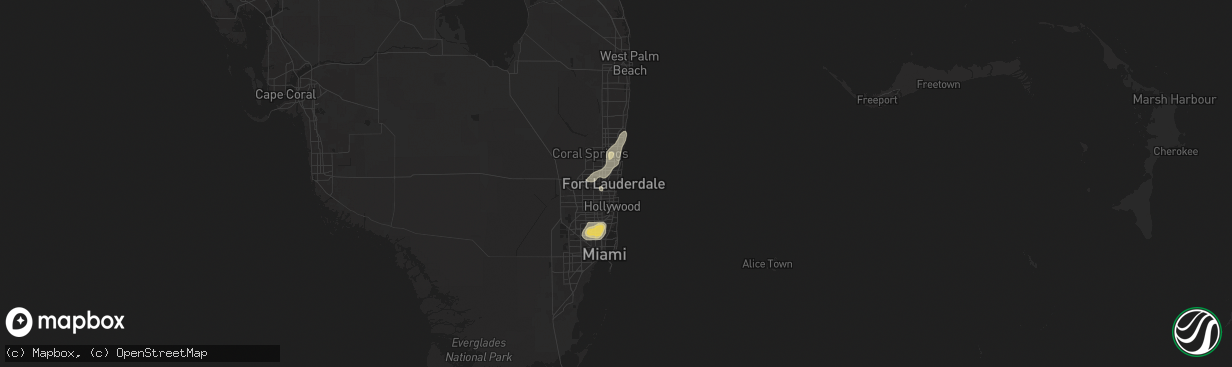 Hail map in Fort Lauderdale, FL on June 2, 2025