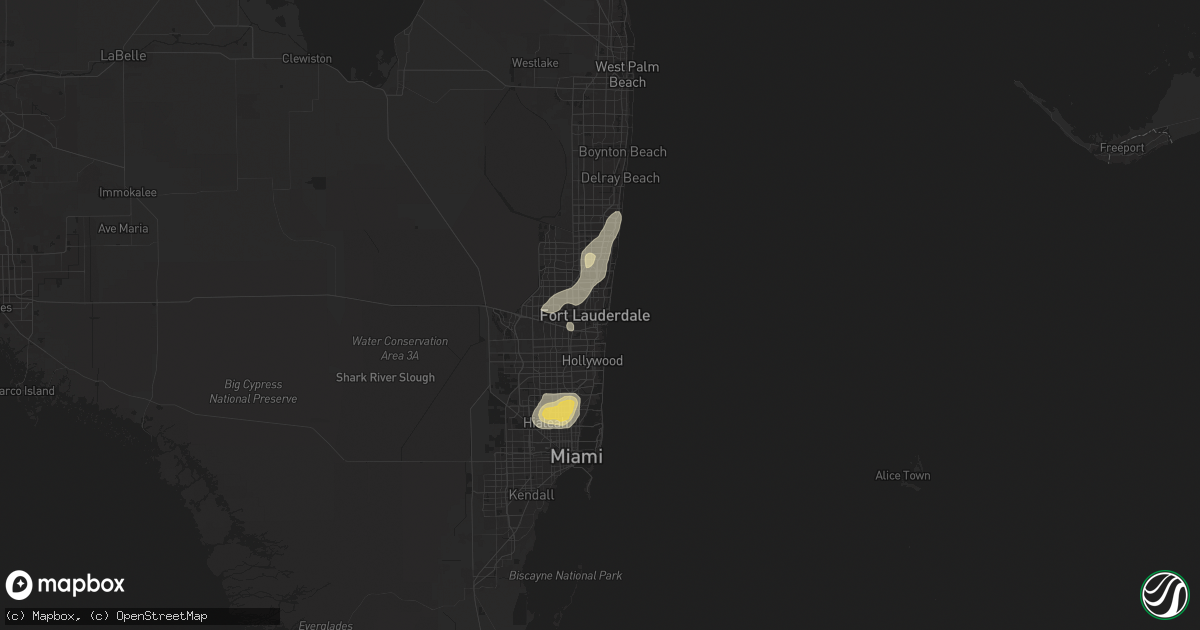Hail map in Fort Lauderdale, FL on June 2, 2025