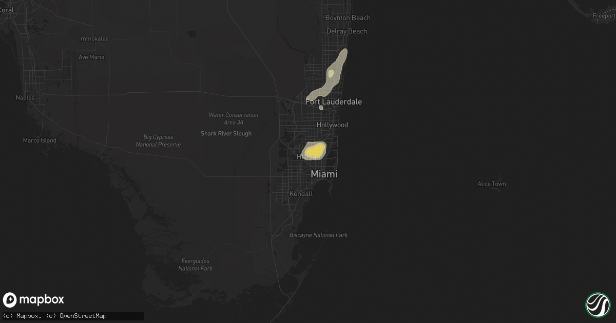 Hail map in Hialeah, FL on June 2, 2025
