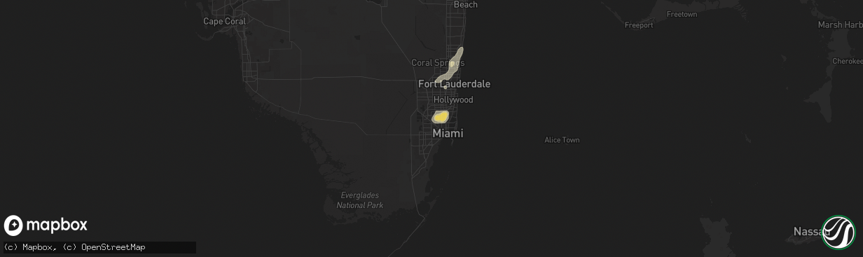 Hail map in Miami, FL on June 2, 2025