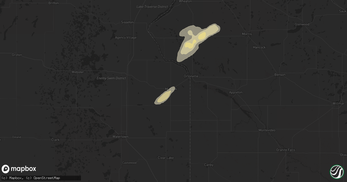 Hail map in Milbank, SD on June 2, 2025