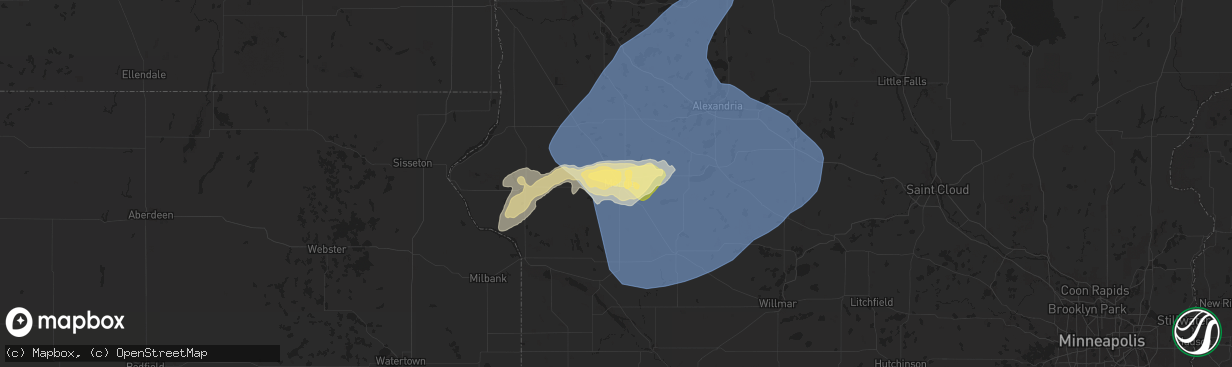 Hail map in Morris, MN on June 2, 2025