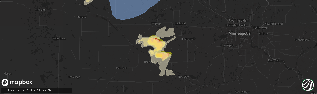 Hail map in Olivia, MN on June 2, 2025