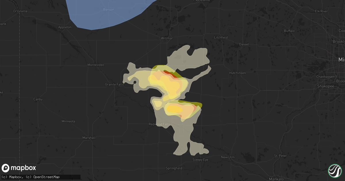 Hail map in Olivia, MN on June 2, 2025