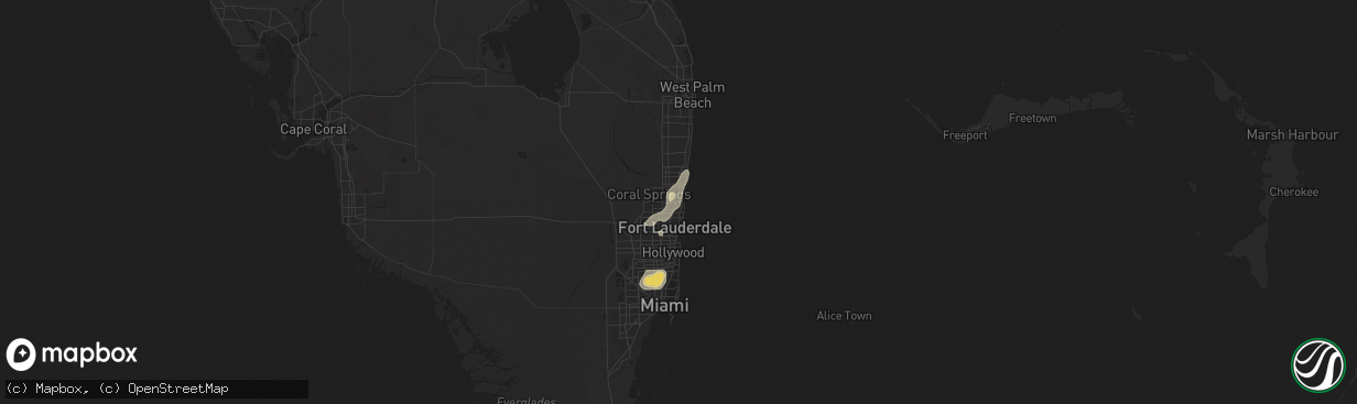 Hail map in Pompano Beach, FL on June 2, 2025