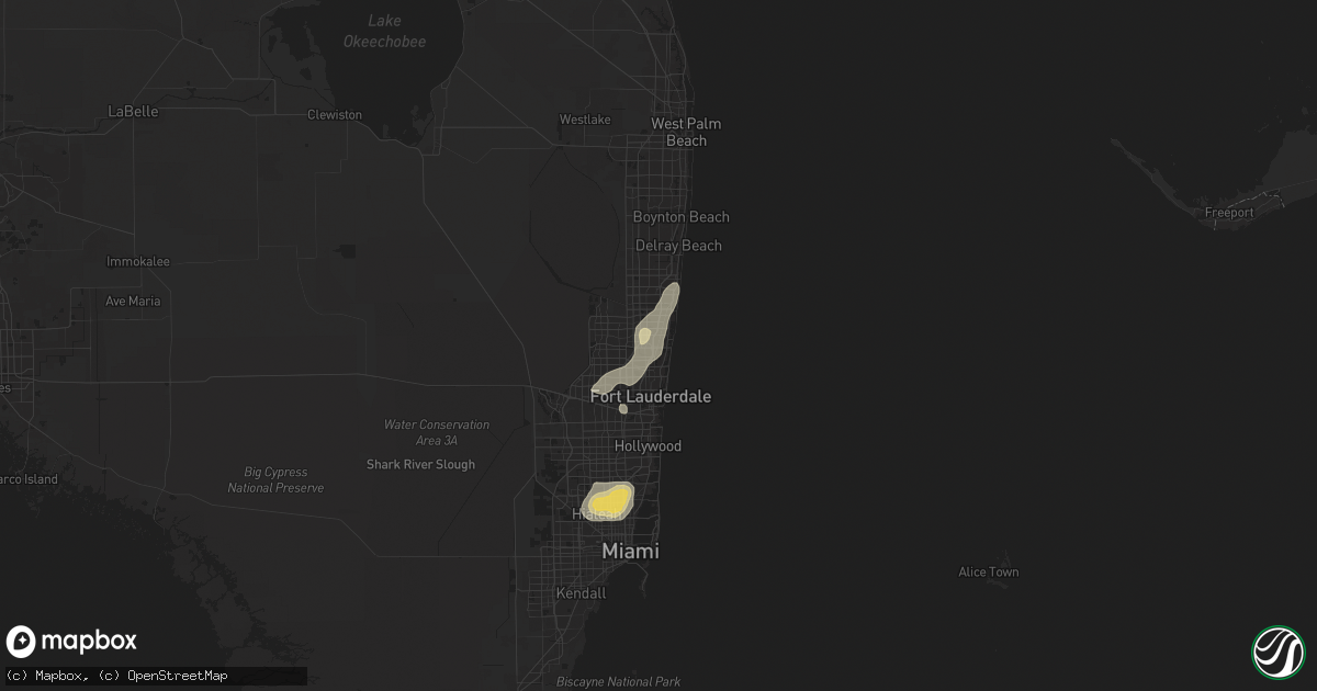 Hail map in Pompano Beach, FL on June 2, 2025