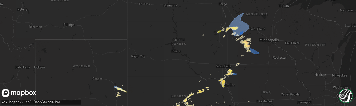 Hail map in South Dakota on June 2, 2025