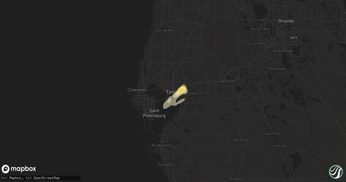 Hail map in Tampa, FL on June 2, 2025