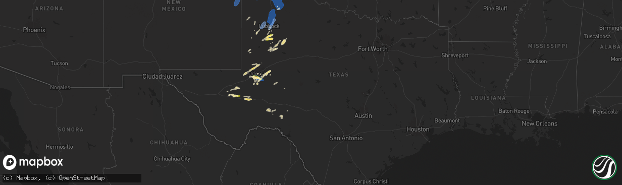 Hail map in Texas on June 2, 2025