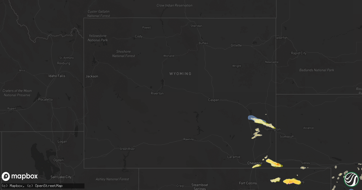 Hail map in Wyoming on June 2, 2025