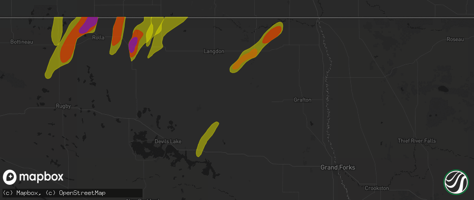 Hail map in Adams, ND on June 2, 2026