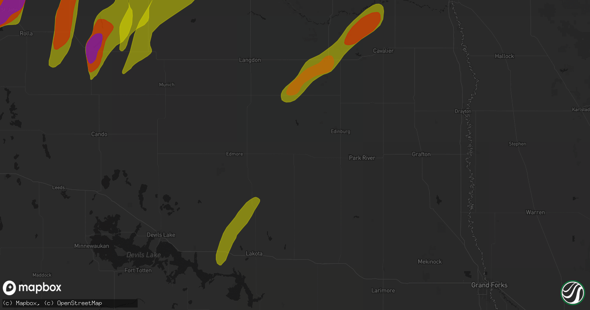Hail map in Adams, ND on June 2, 2026