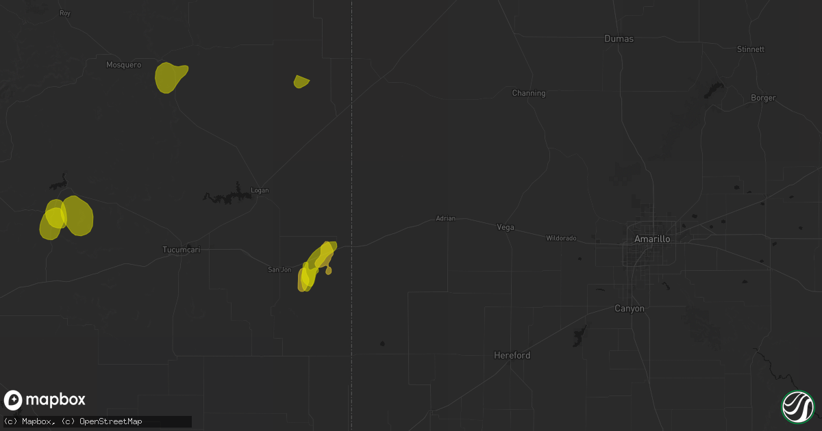 Hail map in Adrian, TX on June 2, 2026