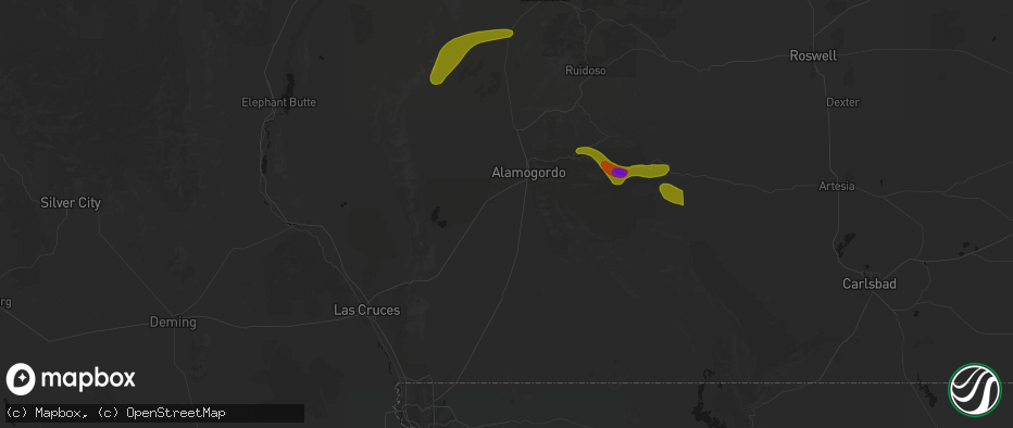 Hail map in Alamogordo, NM on June 2, 2026