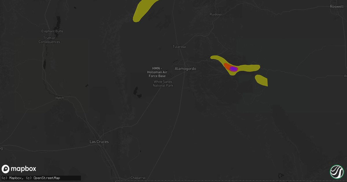 Hail map in Alamogordo, NM on June 2, 2026