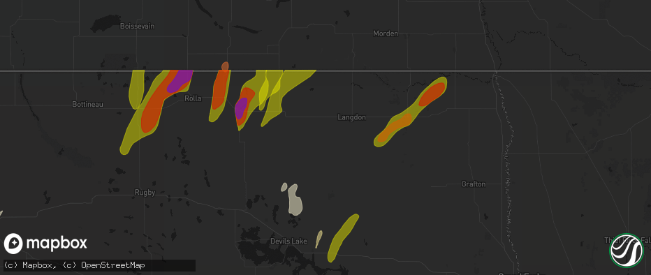 Hail map in Alsen, ND on June 2, 2026