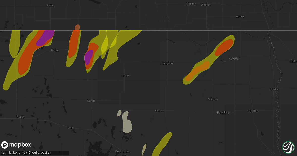 Hail map in Alsen, ND on June 2, 2026