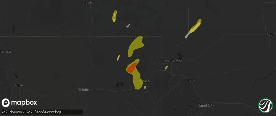 Hail map in Alva, WY on June 2, 2026