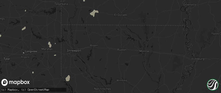 Hail map in Arcadia, LA on June 2, 2026