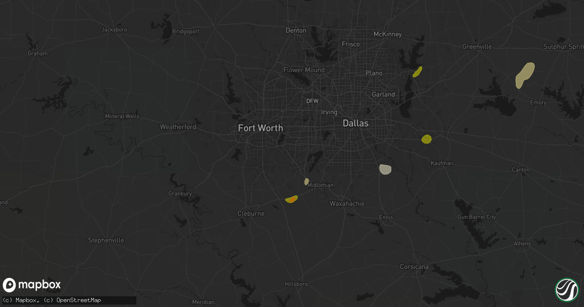 Hail map in Arlington, TX on June 2, 2026