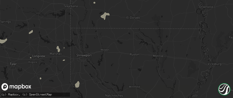 Hail map in Athens, LA on June 2, 2026