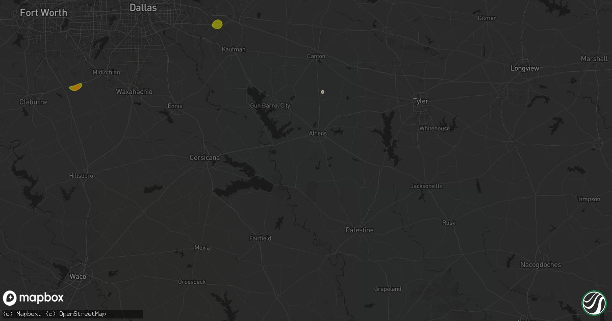 Hail map in Athens, TX on June 2, 2026