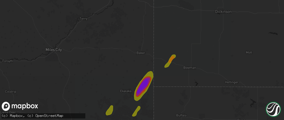 Hail map in Baker, MT on June 2, 2026