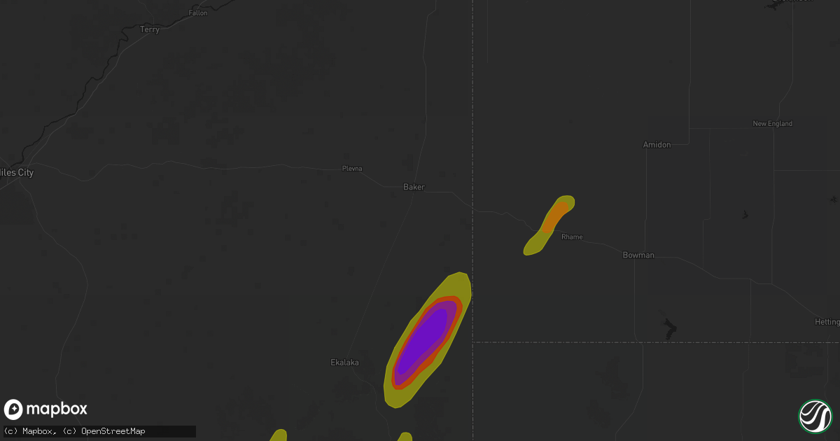 Hail map in Baker, MT on June 2, 2026