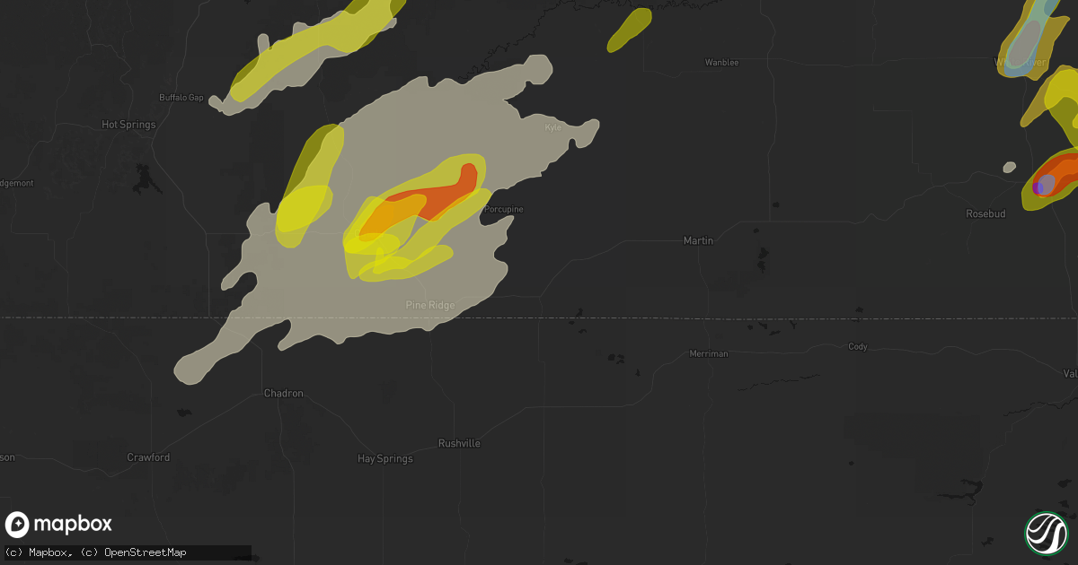 Hail map in Batesland, SD on June 2, 2026