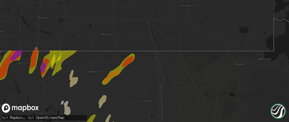 Hail map in Bathgate, ND on June 2, 2026