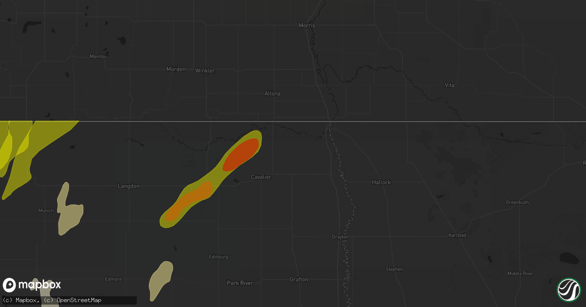 Hail map in Bathgate, ND on June 2, 2026
