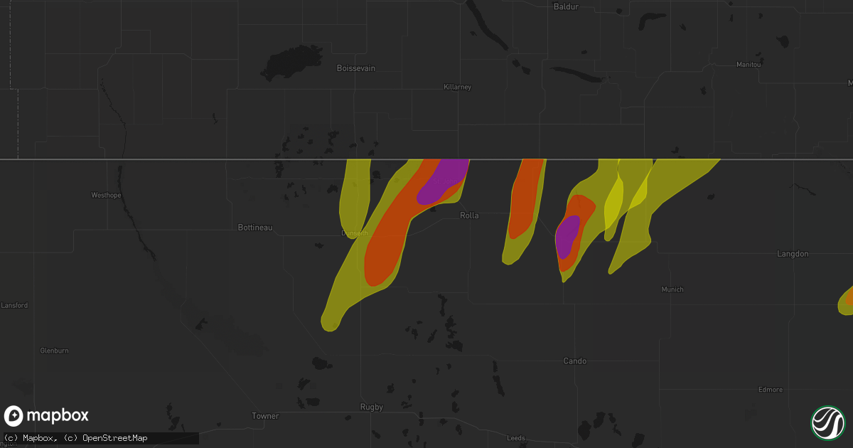 Hail map in Belcourt, ND on June 2, 2026