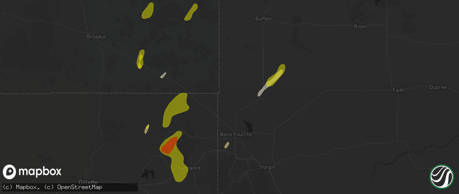 Hail map in Belle Fourche, SD on June 2, 2026