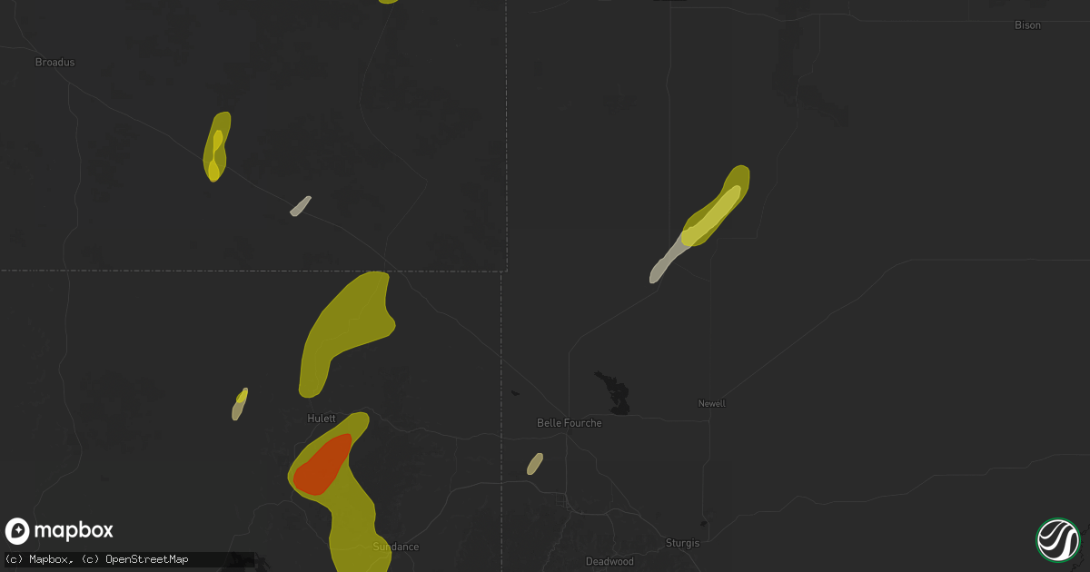 Hail map in Belle Fourche, SD on June 2, 2026