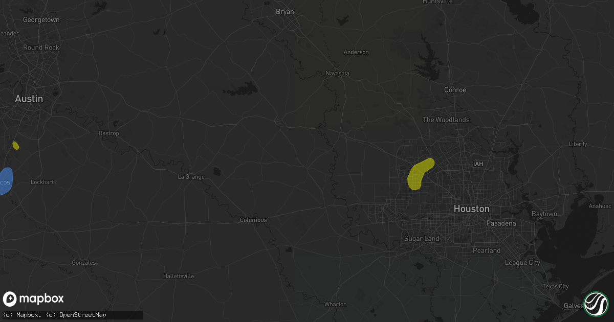 Hail map in Bellville, TX on June 2, 2026