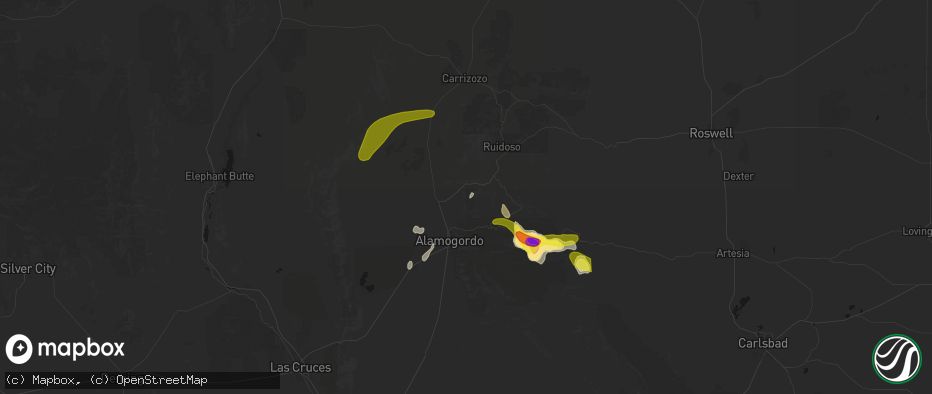 Hail map in Bent, NM on June 2, 2026