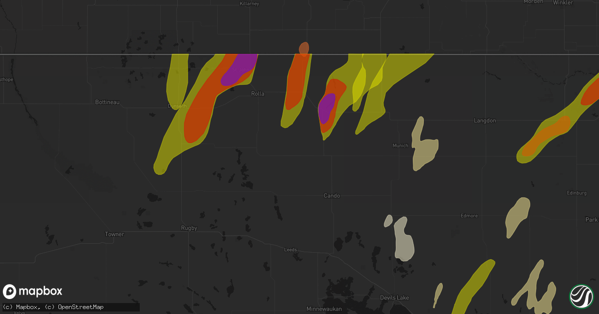 Hail map in Bisbee, ND on June 2, 2026