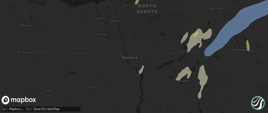 Hail map in Bismarck, ND on June 2, 2026
