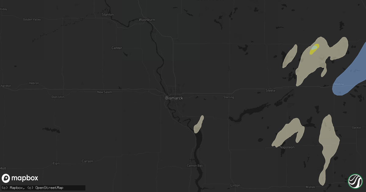 Hail map in Bismarck, ND on June 2, 2026