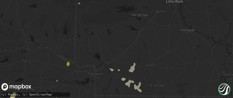Hail map in Blevins, AR on June 2, 2026