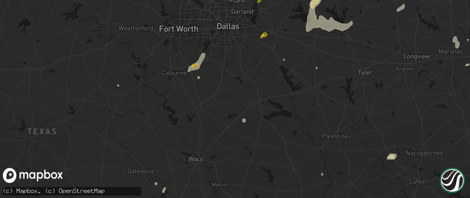 Hail map in Blooming Grove, TX on June 2, 2026