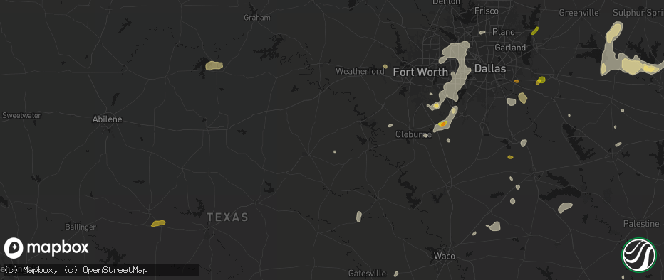 Hail map in Bluff Dale, TX on June 2, 2026