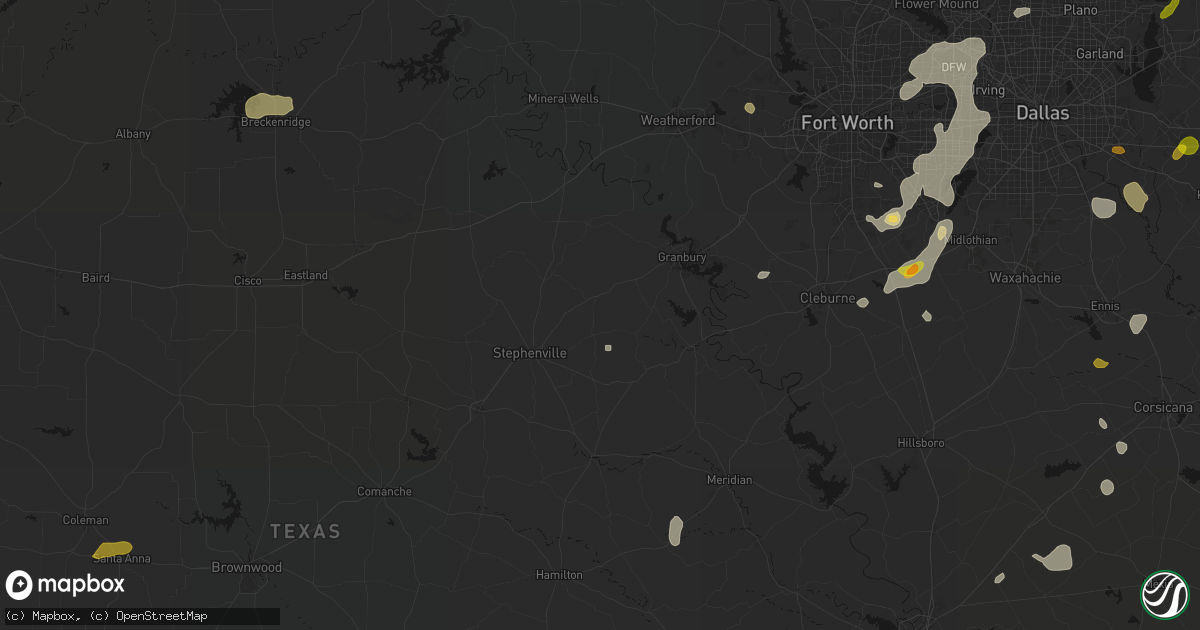 Hail map in Bluff Dale, TX on June 2, 2026