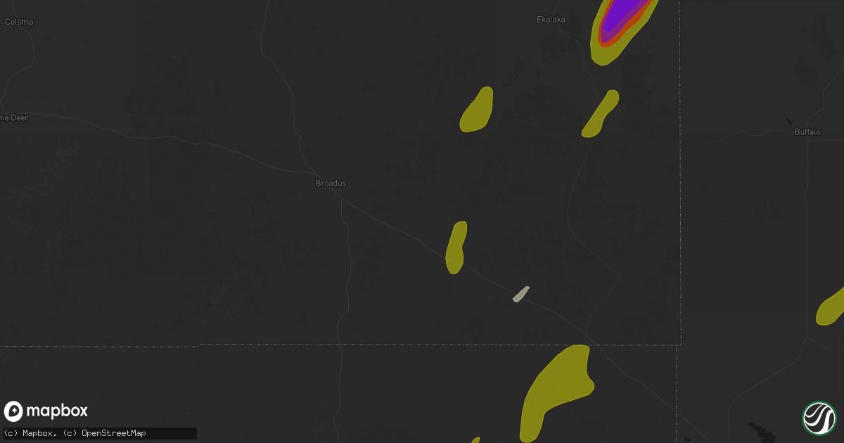 Hail map in Boyes, MT on June 2, 2026