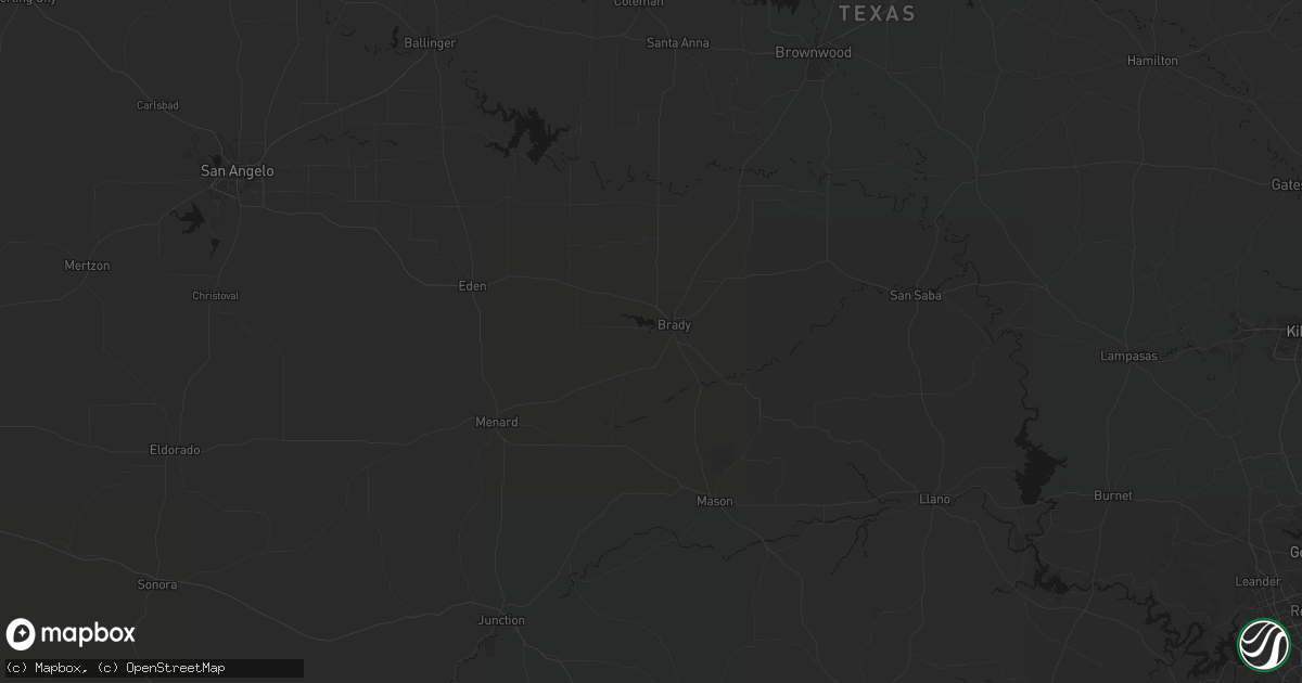 Hail map in Brady, TX on June 2, 2026
